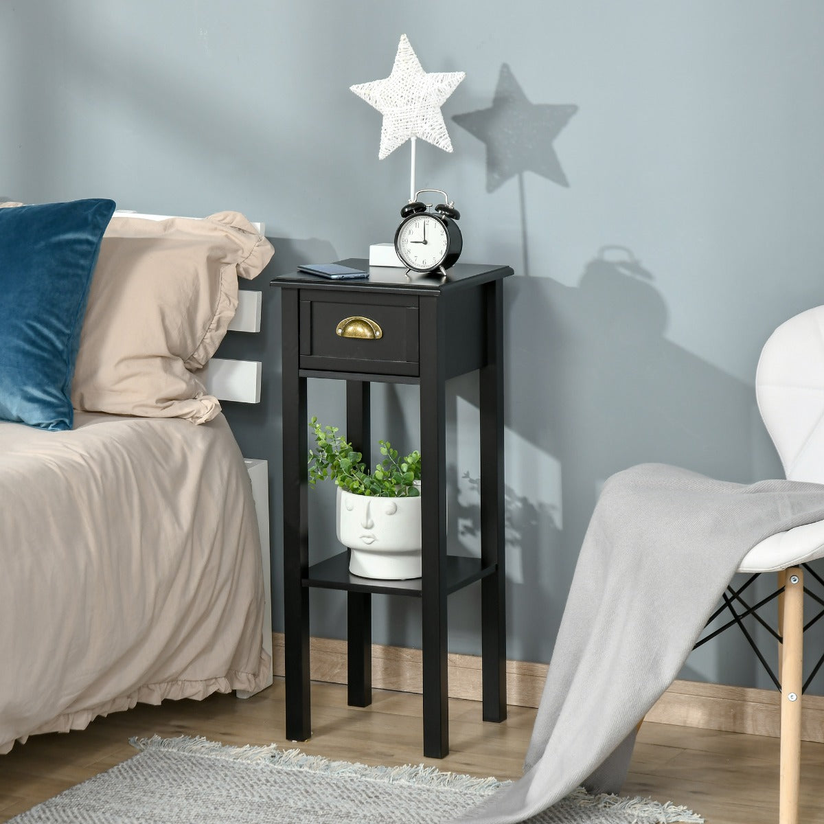 2-Tier Side Table with Drawer Shelf, End Table for Living Room Hallway, Black