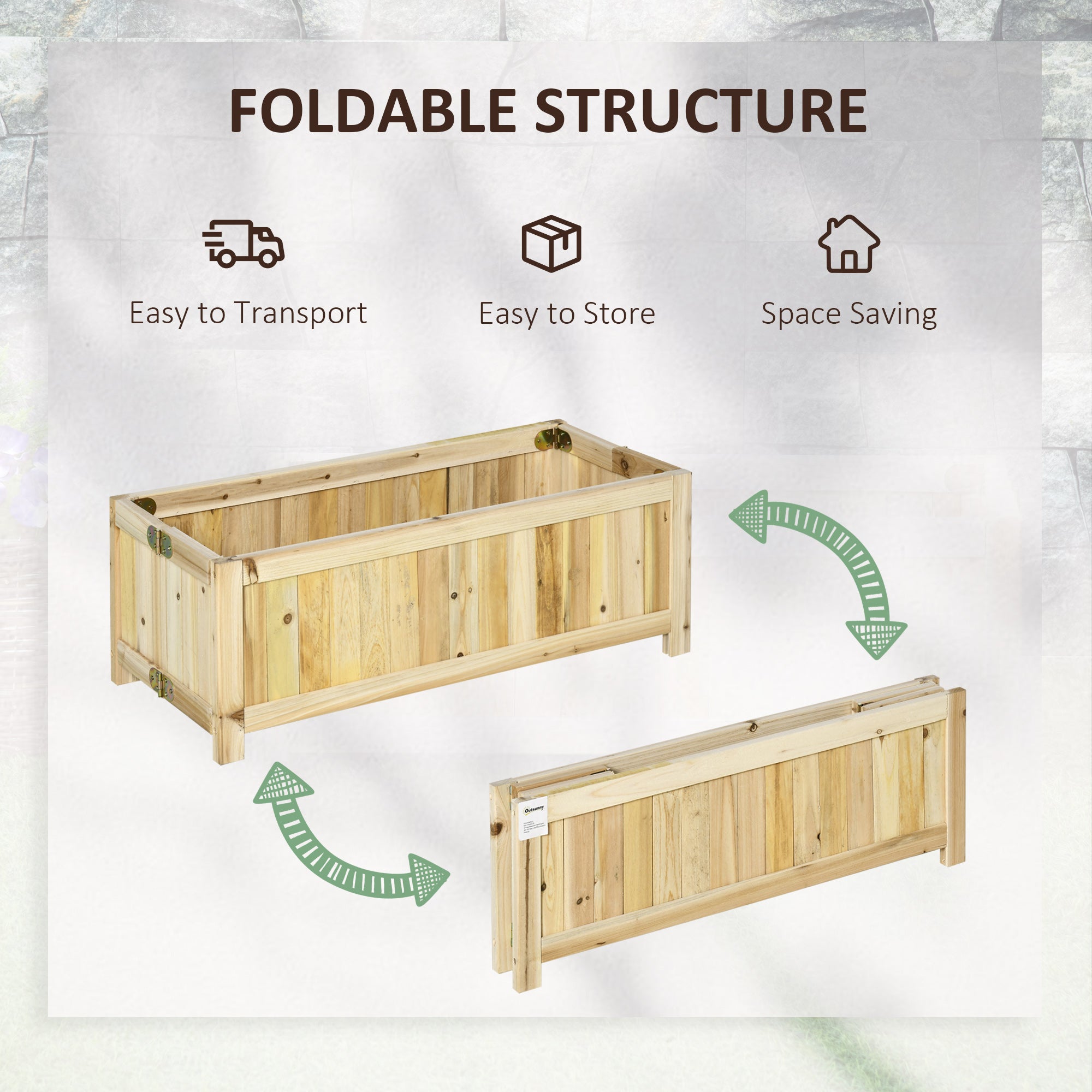 Foldable Raised Garden Bed, Wooden Planter Box, Herb Garden Planter with Drainage Holes, for Backyard, Patio to Grow Vegetables, Herbs, and Flowers, 27.6" x 11.6" x 9.8"