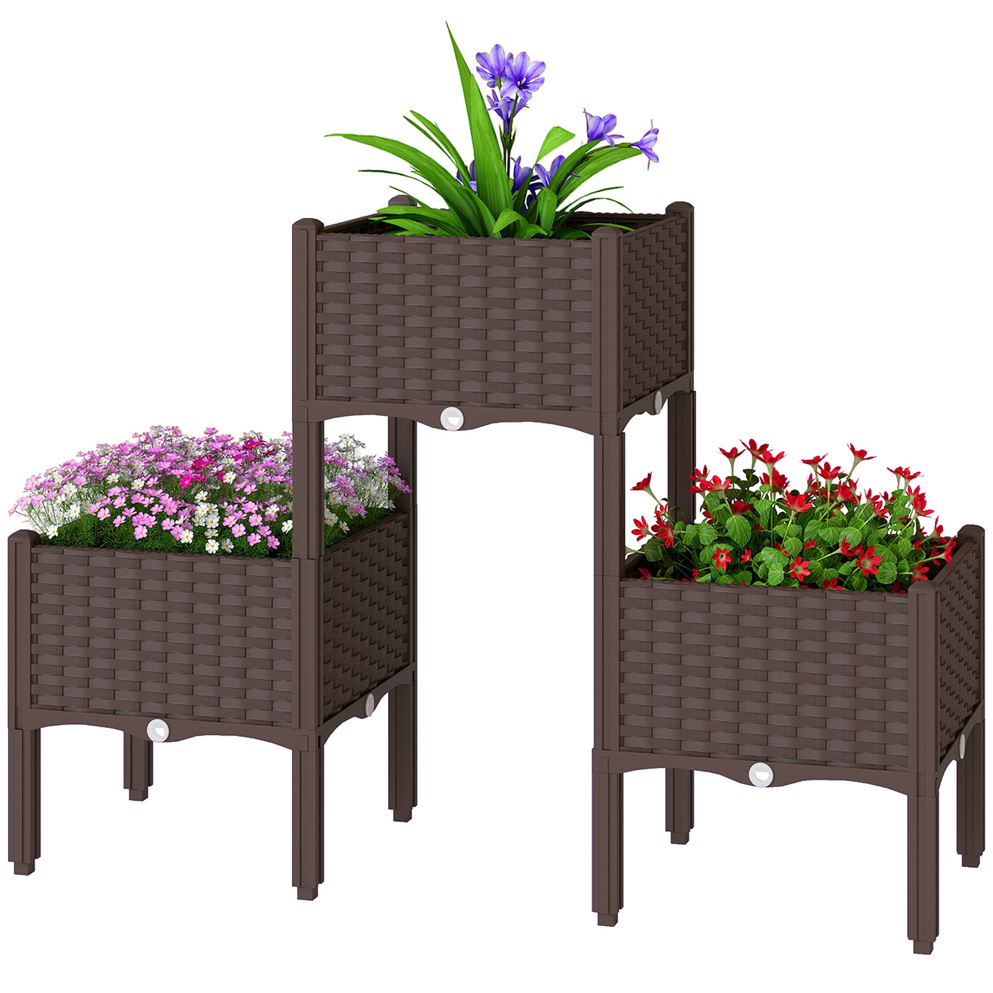 Plastic Raised Garden Bed with Legs, Self Watering Elevated Planter Boxes with Drainage Holes and Plugs, Easy Assembly