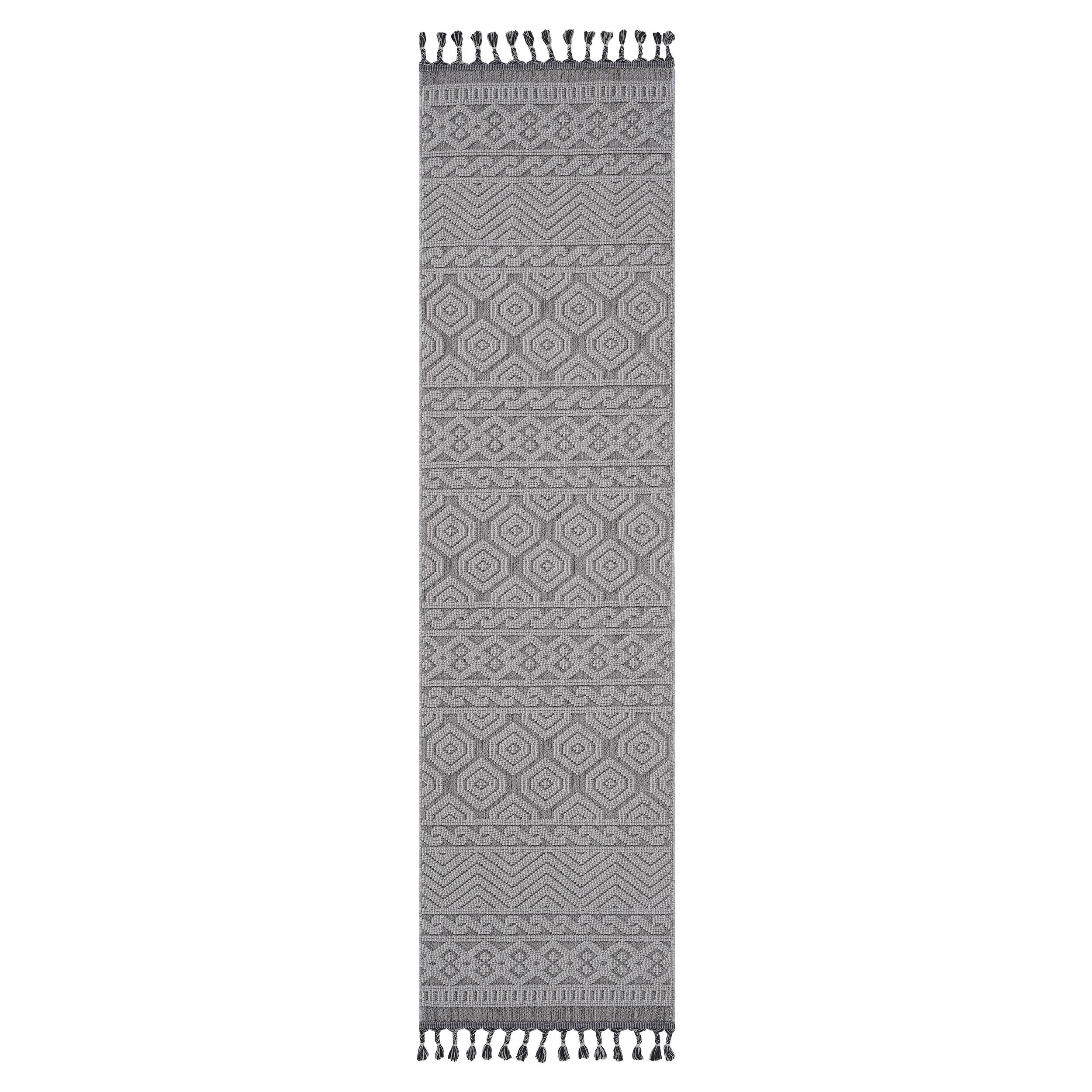 2x8 Stain Resistant Geometric Indoor Outdoor Area Rug, Kid and Pet-Friendly Non-Shedding Carpet, 96" L x 26" W x 0.3" H, Gray+White