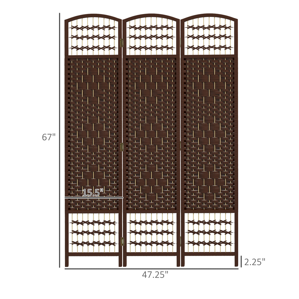 3 Panel Folding Room Divider Portable Privacy Screen Wave Fiber Room Partition for Home Office Brown