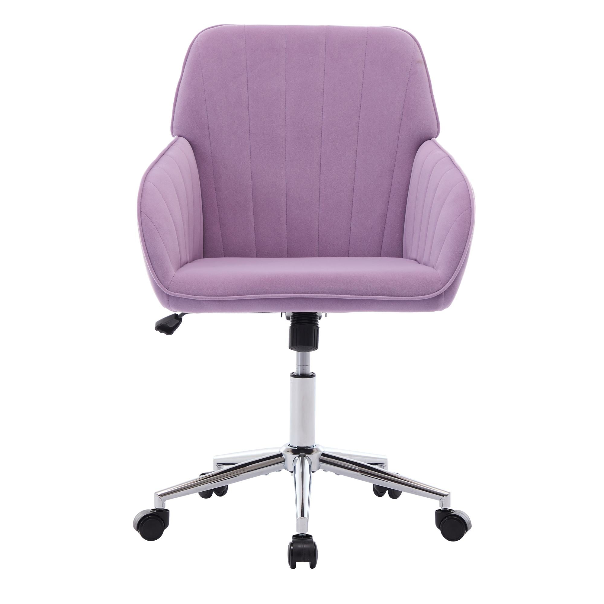 Adjustable Ergonomic Swivel Chair with Memory Foam Cushion and Lumbar Support, Office Chair with Silver Base, 25" L x 23" W x 38" H, Lilac