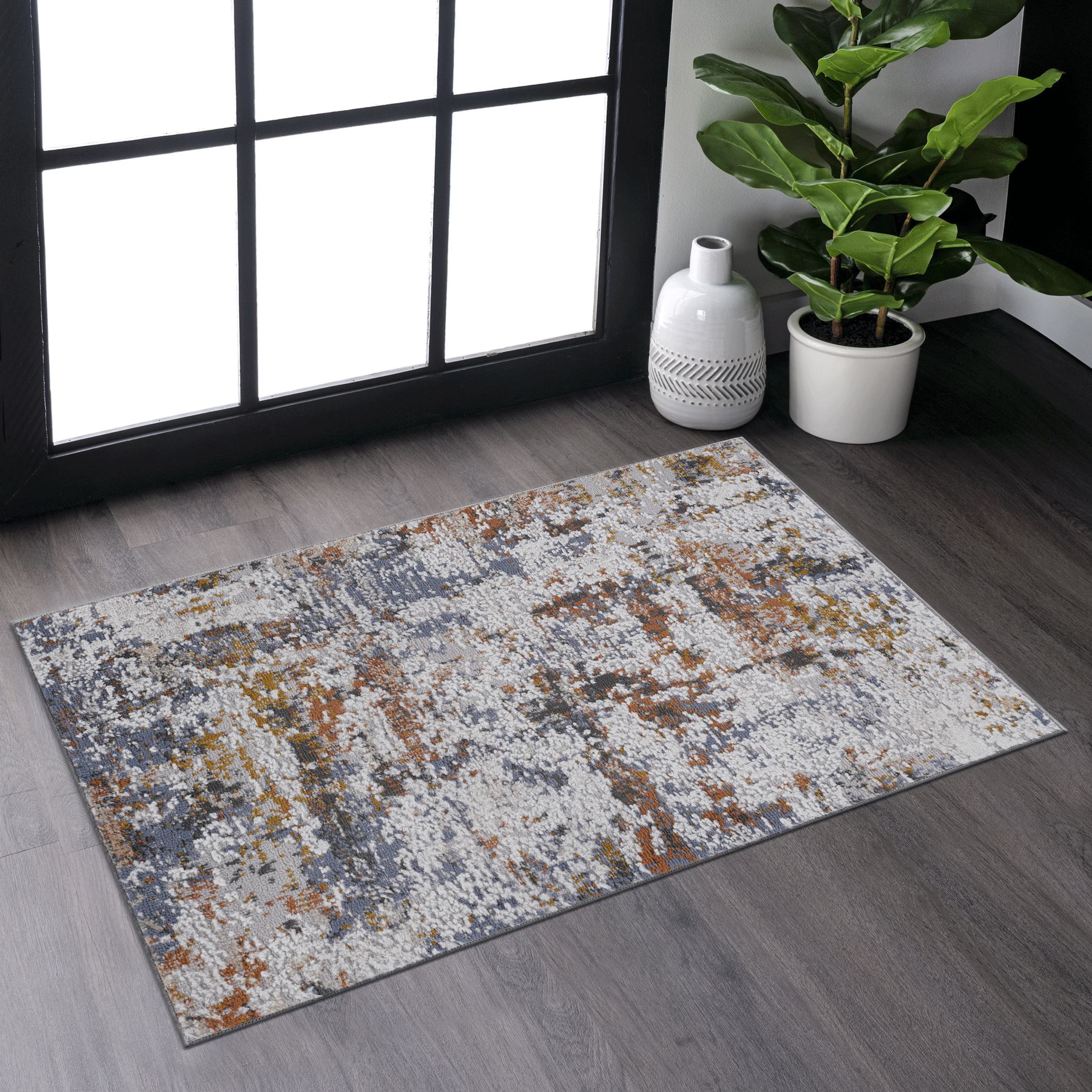 Naar 2x3 Abstract Stain-Resistant Area Rug with Cotton Backing, Medium Pile Height, Kid and Pet-Friendly Carpet, 36" L x 24" W x 0.3" H, Ivory+Navy