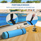 12' x 5' Lily Pad Floating Mat with Cup Holder Table, 3-Layer Portable Roll-Up Water Mat Float Dock for 2-3 People, on Lake, River, Beach, Swimming Pool, Green