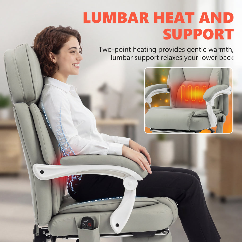 High Back Vibration Massage Office Chair Heated Reclining Computer Chair w/ Footrest, Swivel Wheels, Remote, Light Gray