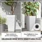 22.8 Inch Set of 3 Outdoor Planters with Stone Finish and Wheels, Stackable Tapered Planters with Drainage Hole, White