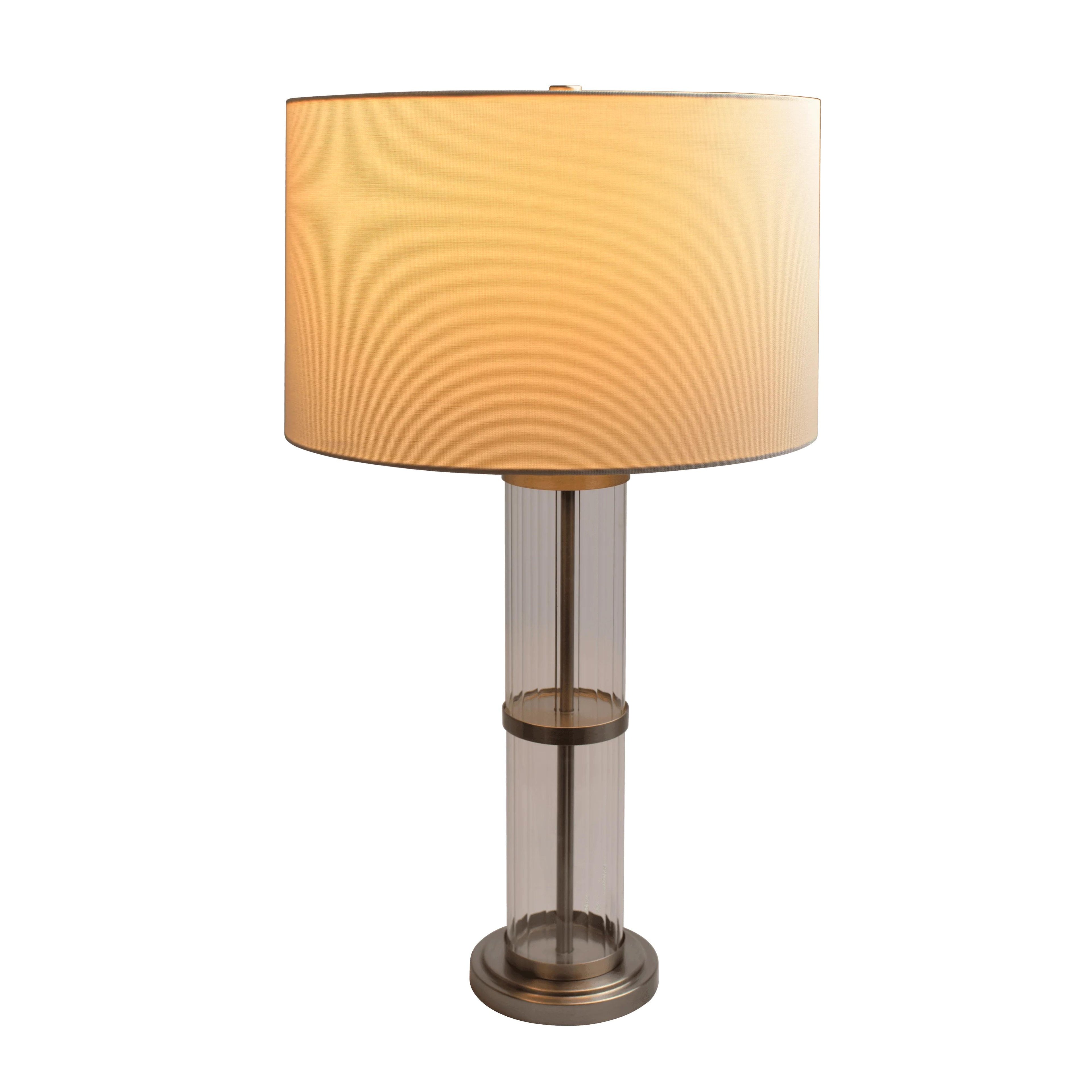 Echo Brushed Nickel Table Lamp with On/Off Switch, Clear Glass Body and Metal Base, 16" L x 16" W x 30" H, Silver+White