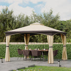 10' x 12' Outdoor Gazebo with Netting, Patio Gazebo Canopy with 2-Tier Soft Top Roof and Steel Frame for Lawn, Garden, Backyard and Deck