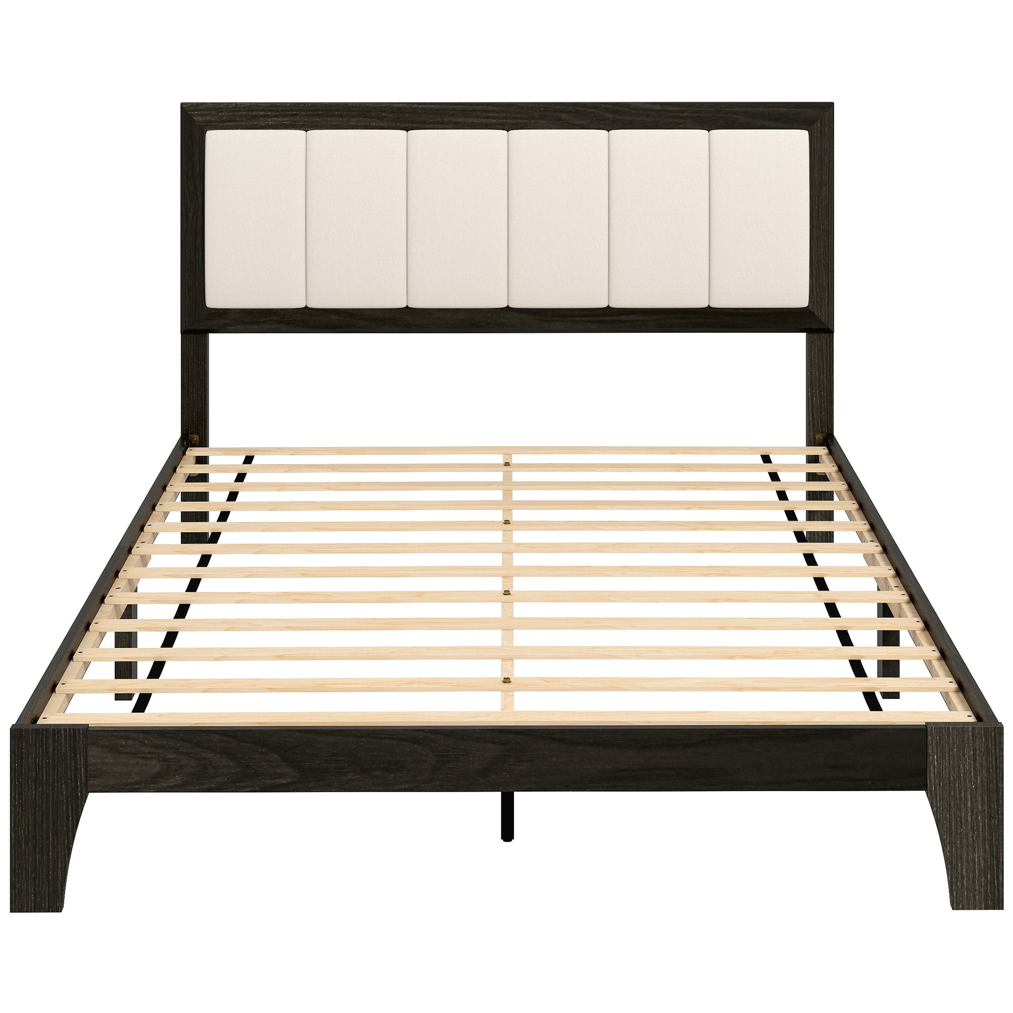 Full Bed Frame with Headboard Full Size Platform Bed Frame with Wooden Slats No Box Spring Needed Charcoal Gray