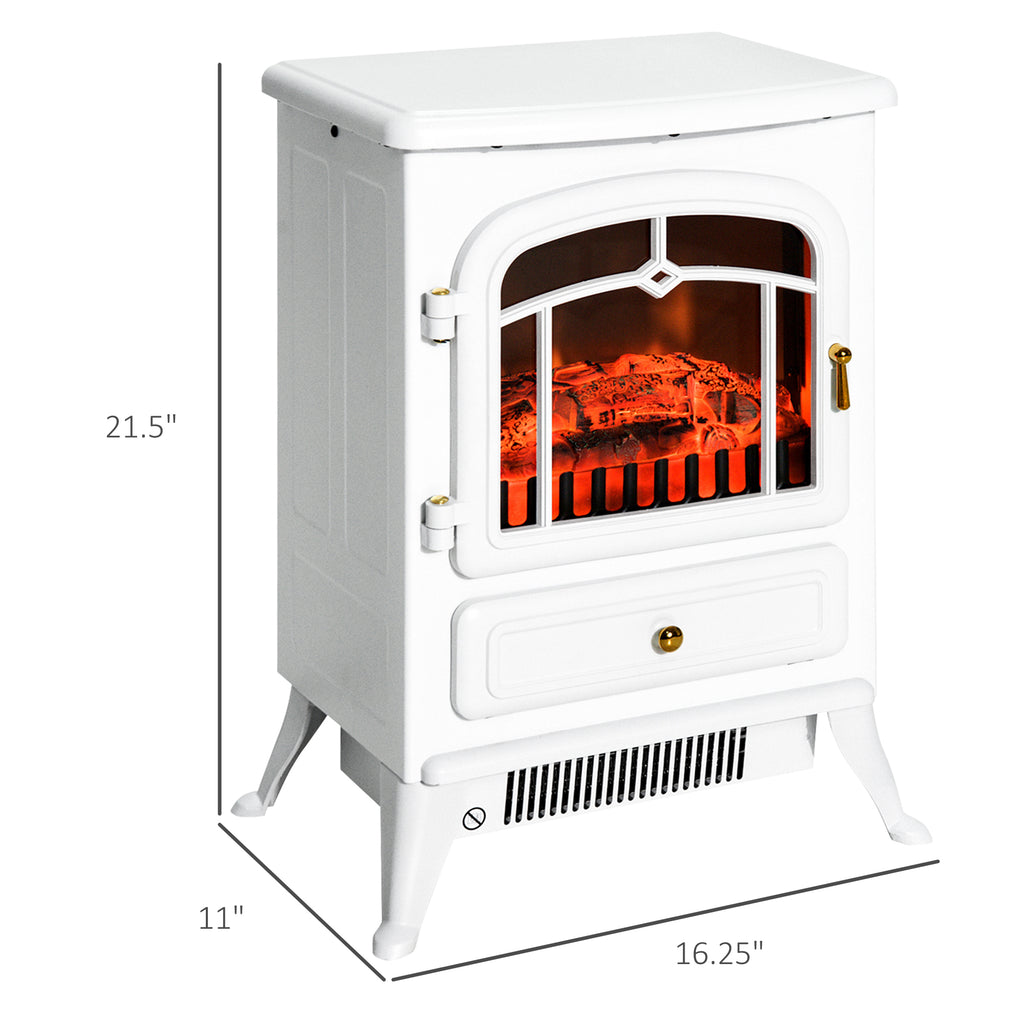 Fireplace Stove, Electric Fireplace Heater with Realistic LED Flames and Logs, 725W/1450W, White