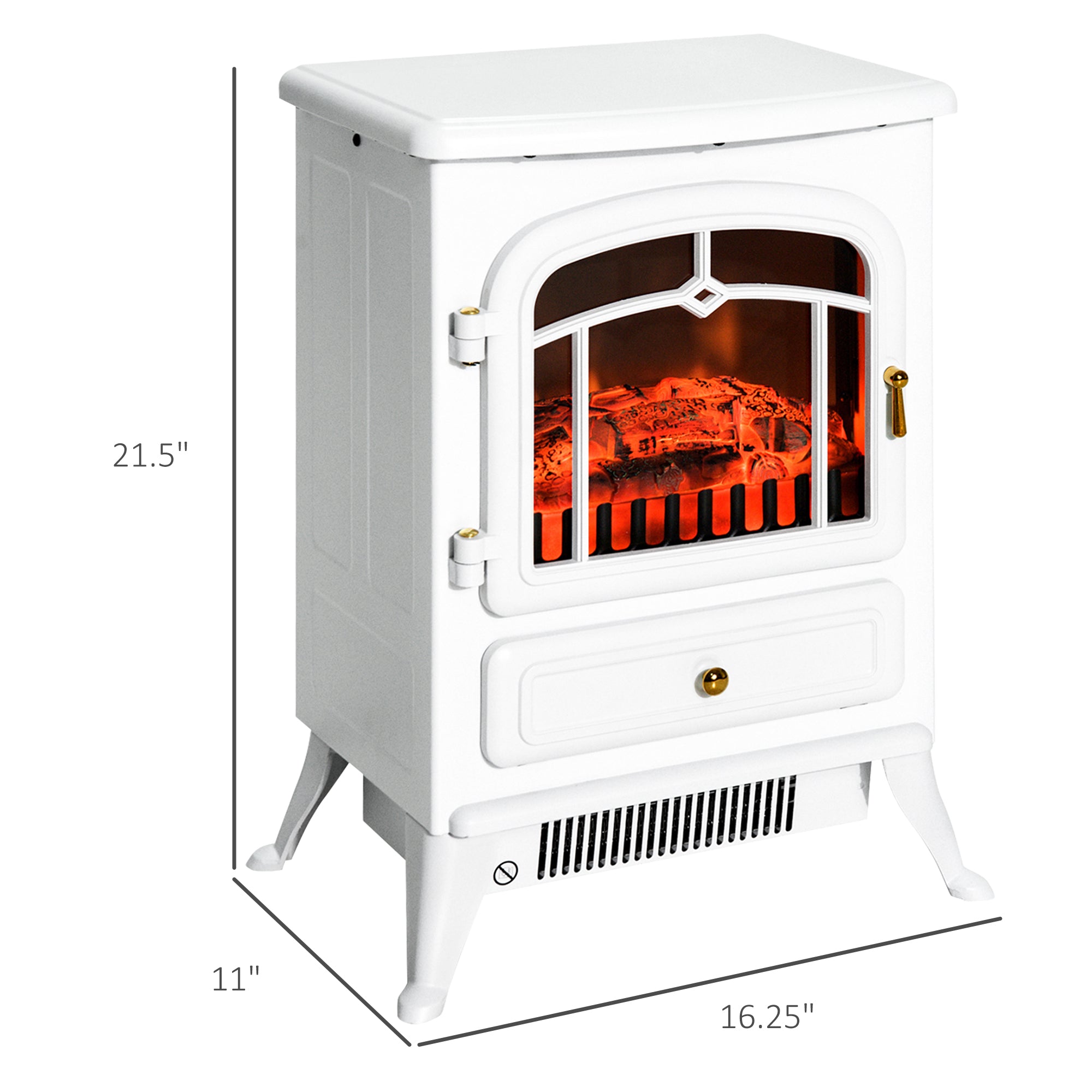 Fireplace Stove, Electric Fireplace Heater with Realistic LED Flames and Logs, 725W/1450W, White