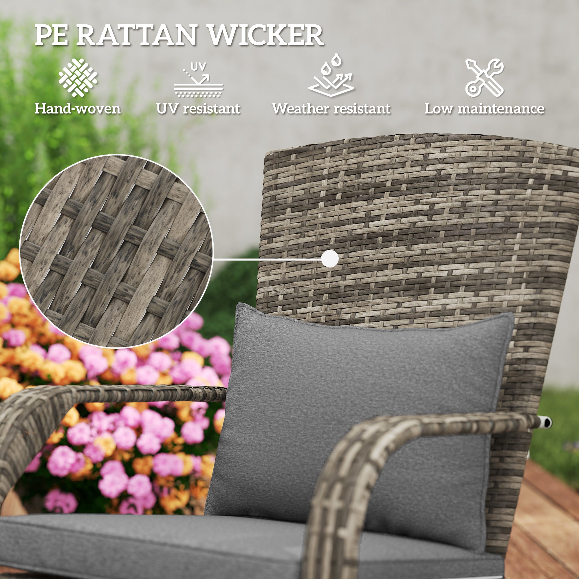 Wicker Adirondack Chair Fire Pit Chair w/ Ottoman & Cushions, Gray