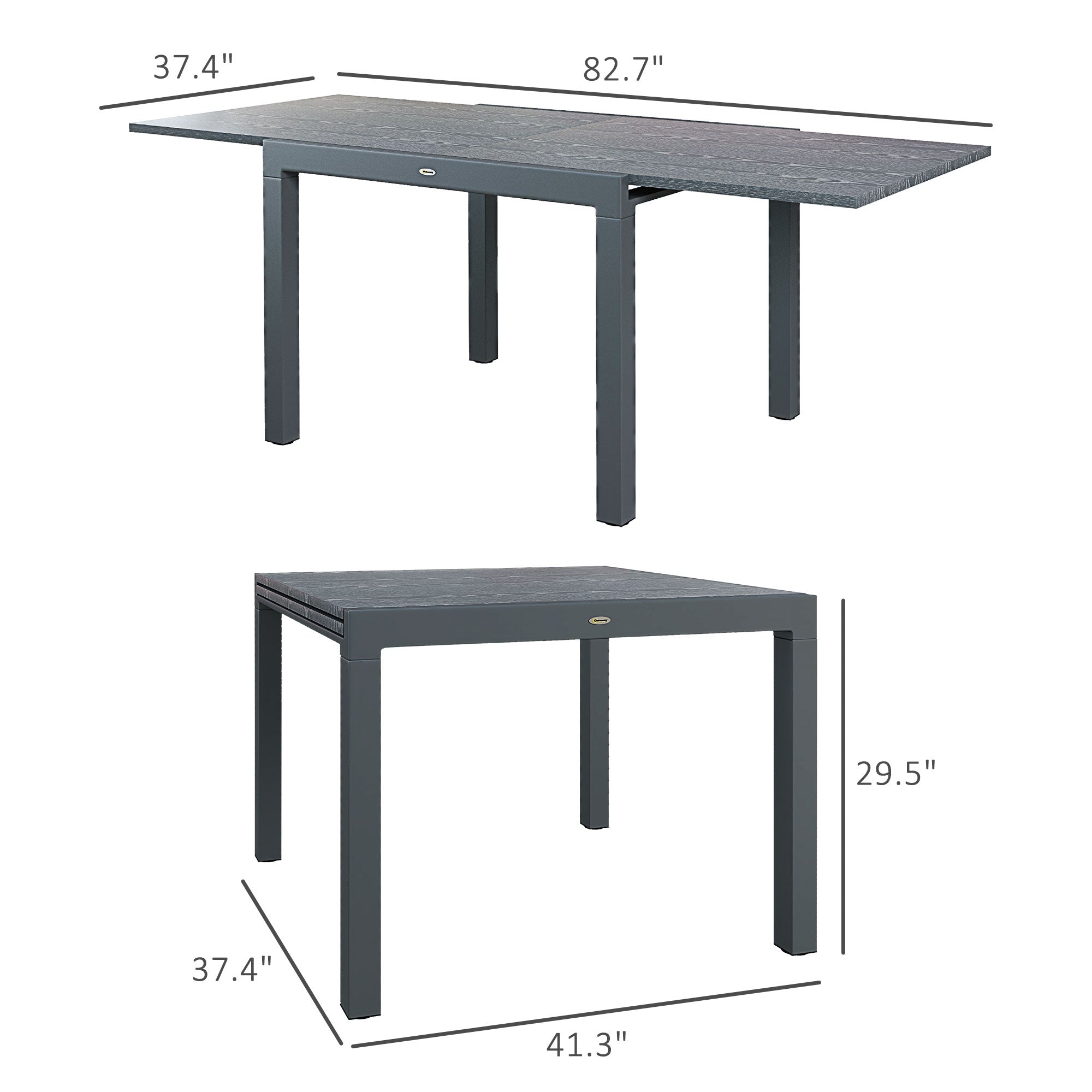 Patio Table for 6-8 People, Aluminum Frame Rectangle Garden Table with Wood Effect Steel Top, for Backyard, Dark Gray