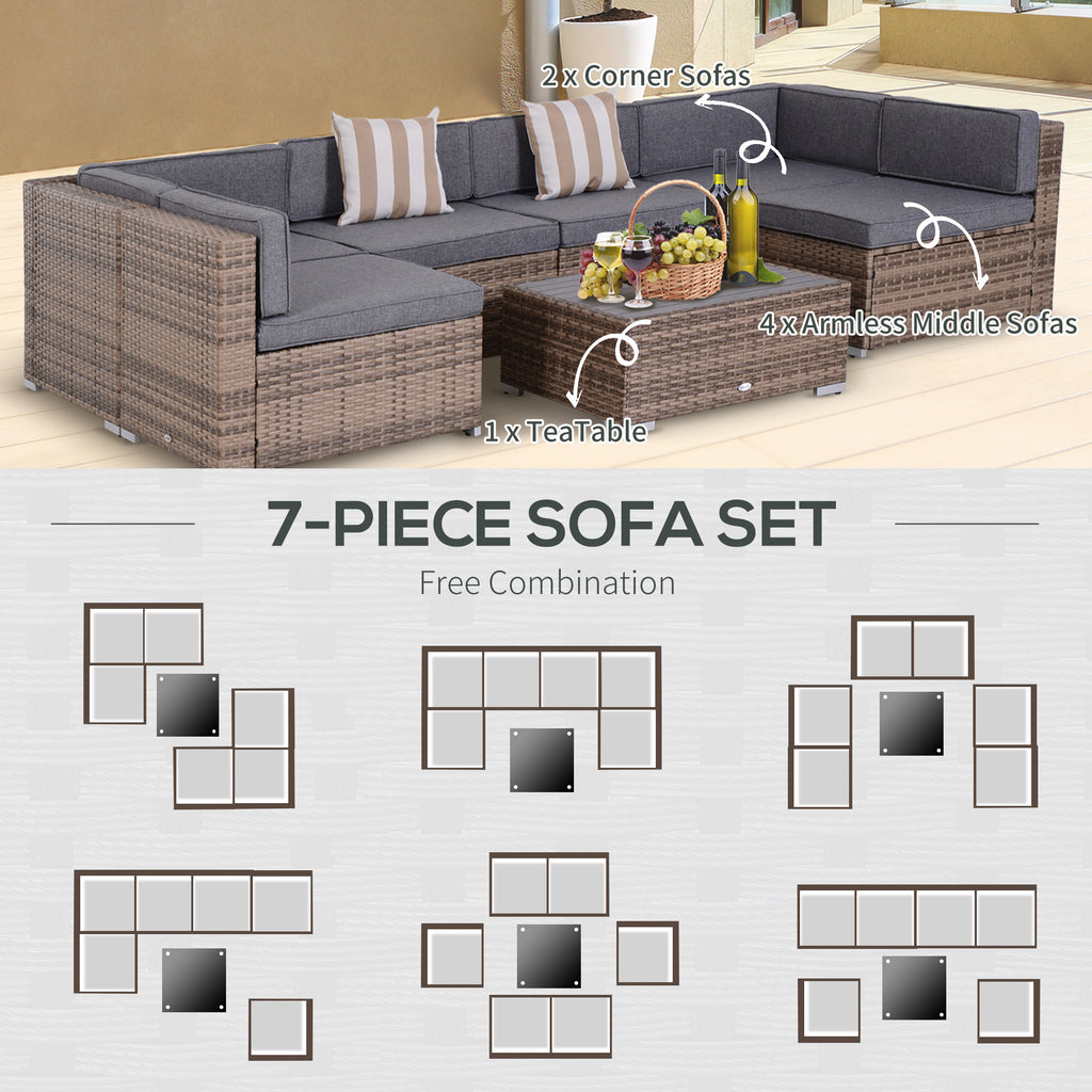 Modern Rattan Patio Furniture Set, 7-Piece Outdoor Wicker Sofa Set with Cushions for Home & Family Gatherings, Gray
