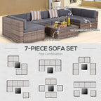 Modern Rattan Patio Furniture Set, 7-Piece Outdoor Wicker Sofa Set with Cushions for Home & Family Gatherings, Gray