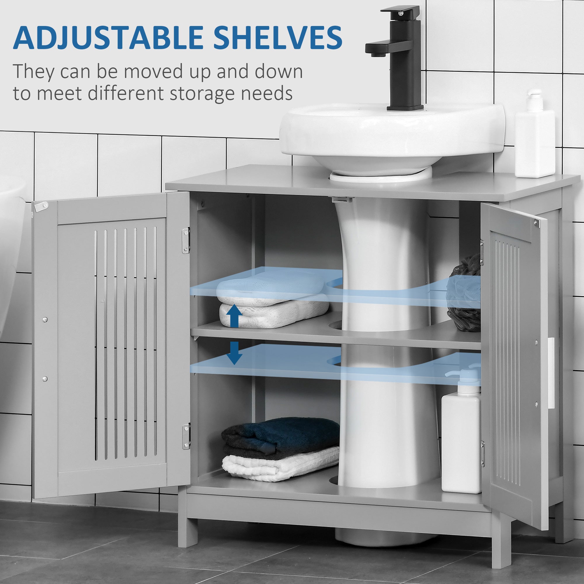 Under Sink Pedestal Storage Bathroom Cabinet, Gray