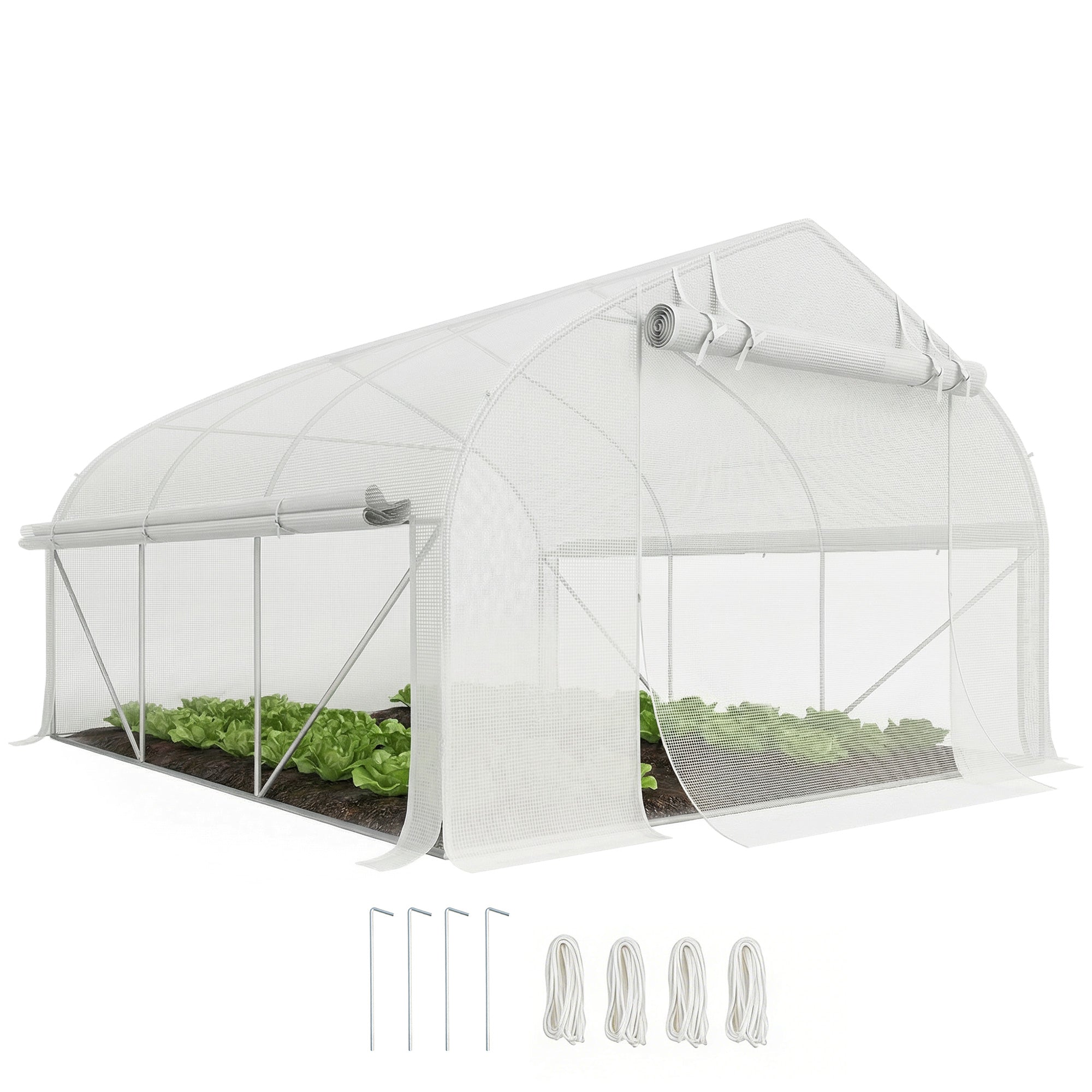 11.5' x 10' x 6.5' Walk-in Tunnel Greenhouse, Green House with Zippered Mesh Door, 7 Mesh Windows & Roll-up Sidewalls, Upgraded Gardening Plant Hot House with Galvanized Steel Hoops, White