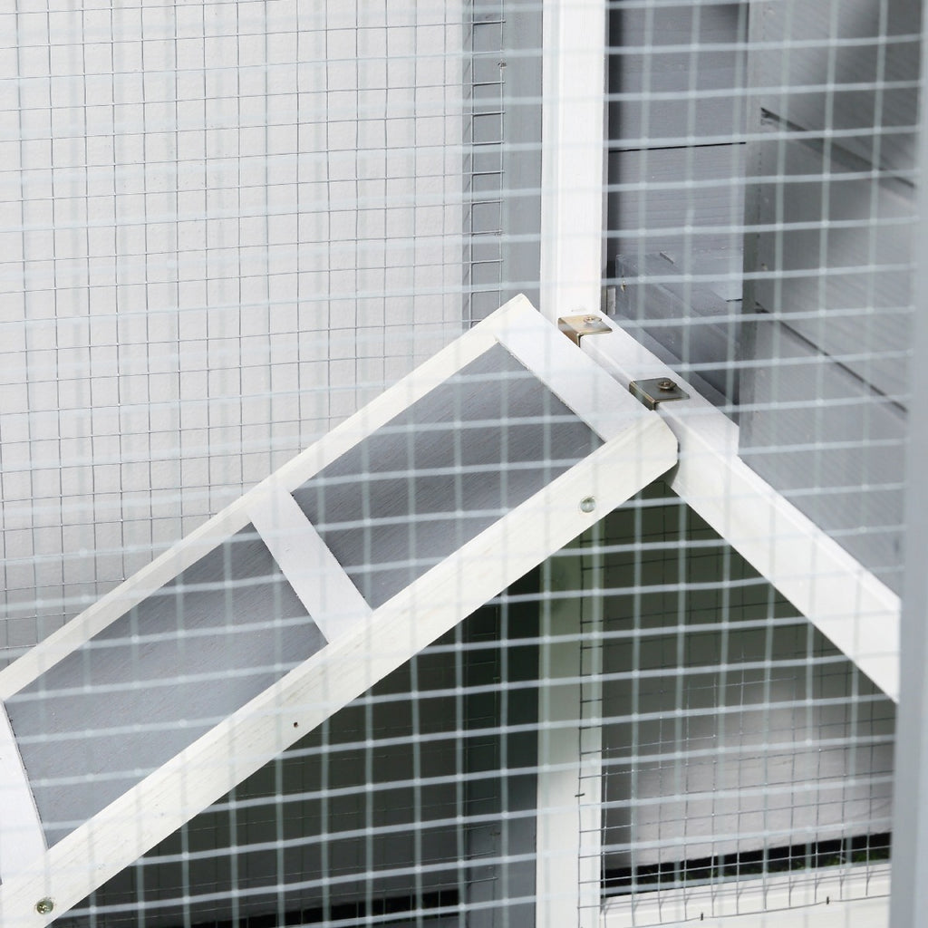 Indoor Rabbit Enclosure, 48" Weatherproof Wooden Rabbit Hutch, with Slanted Asphalt Roof & Fun Outdoor Run for Bunnies & Ferrets - Gray