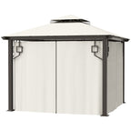 10' x 10' Patio Gazebo, Double Roof Outdoor Gazebo with Privacy Curtains, Mesh Netting, Aluminum Frame Outdoor Canopy Shelter, Cream White