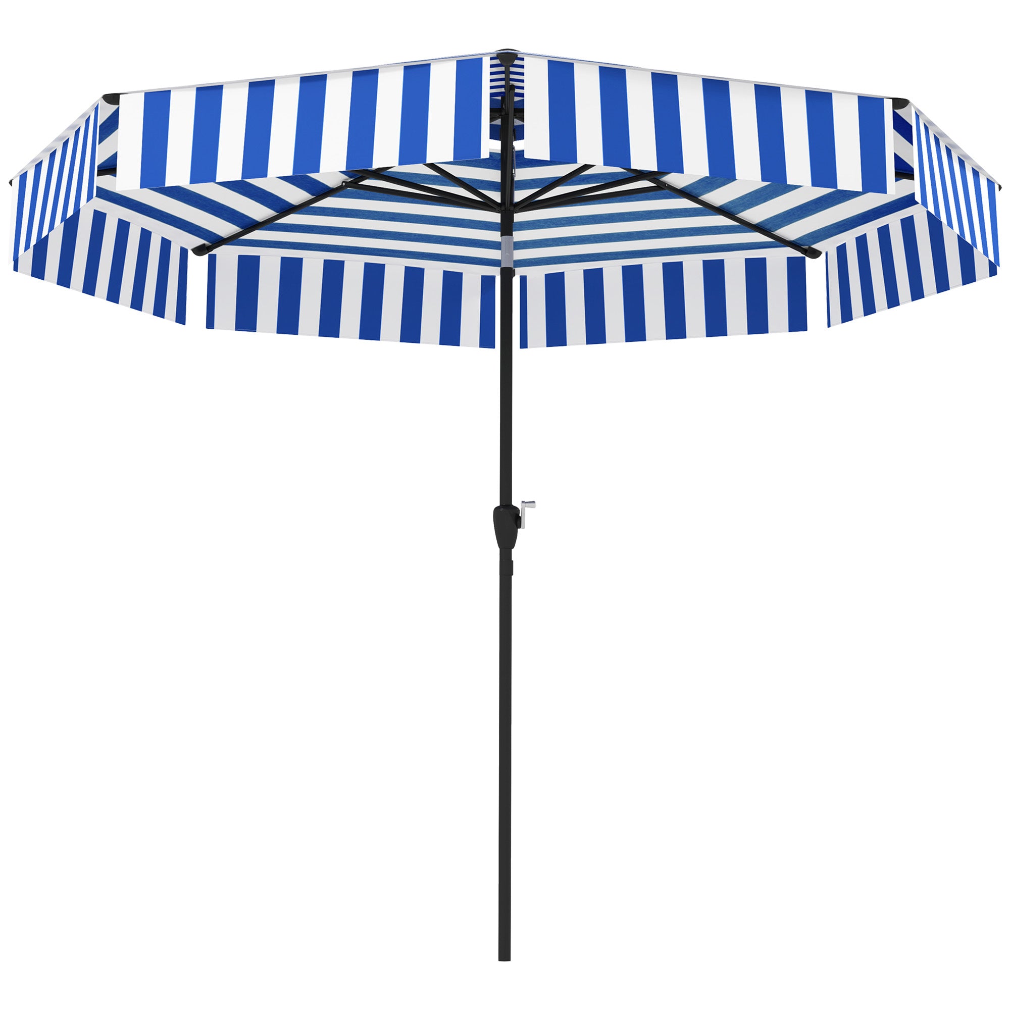 8.6FT Patio Umbrella, UPF 30+ Outdoor Market Umbrella, 2-Tier Vented Patio Table Umbrella with Crank 8 Ribs, Tiltable Porch Umbrella for Garden Deck Poolside, Navy Blue
