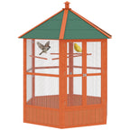 69" Wooden Hexagonal Outdoor Aviary Flight Bird Cage With Covered Roof, Brown