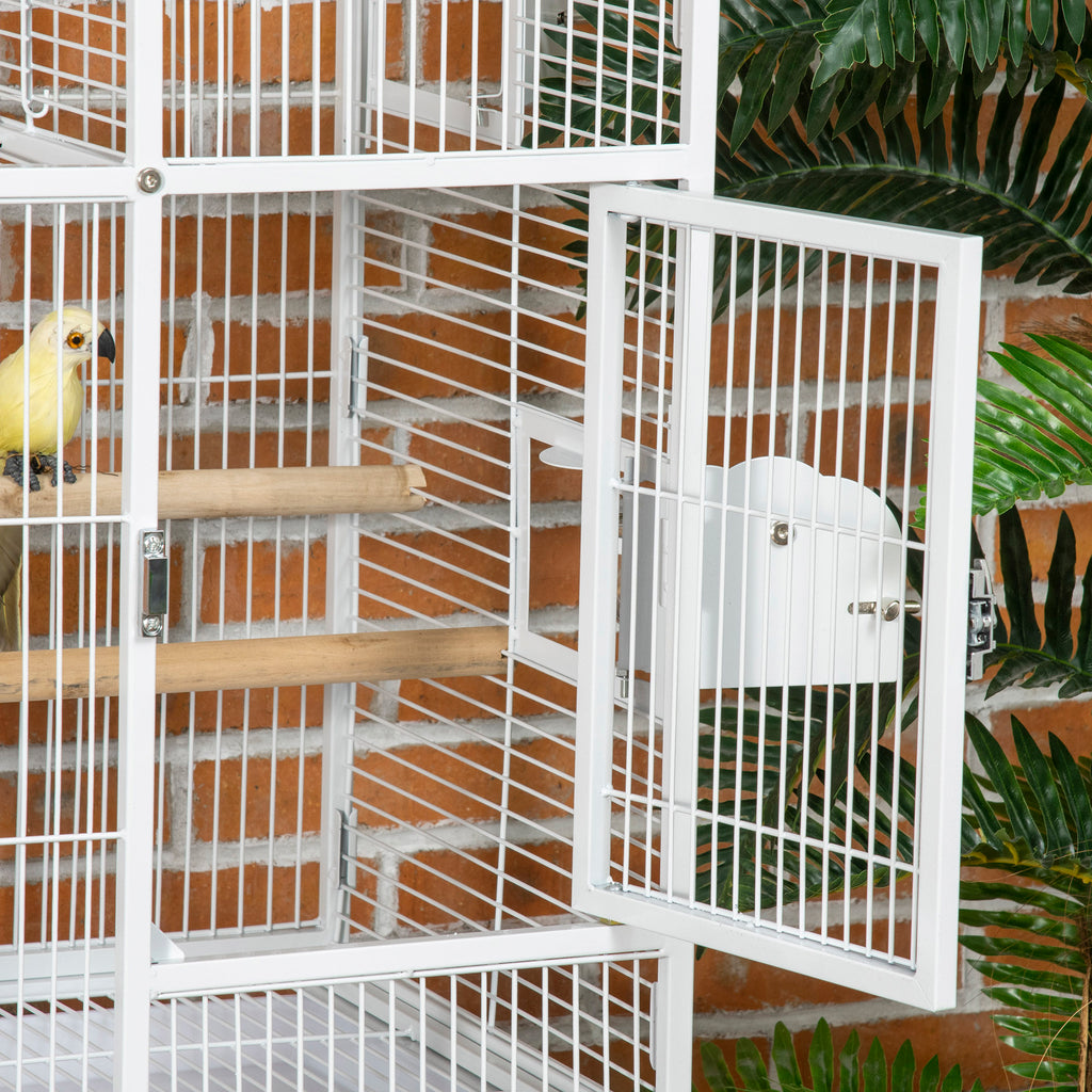 55" Large Parrot Cage with Toy Hooks Above Top Bird Perch, Tray, Food Cups, Rolling Stand, Bird Cage for Cockatiels, Parakeets, Lovebirds