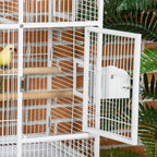 55" Large Parrot Cage with Toy Hooks Above Top Bird Perch, Tray, Food Cups, Rolling Stand, Bird Cage for Cockatiels, Parakeets, Lovebirds