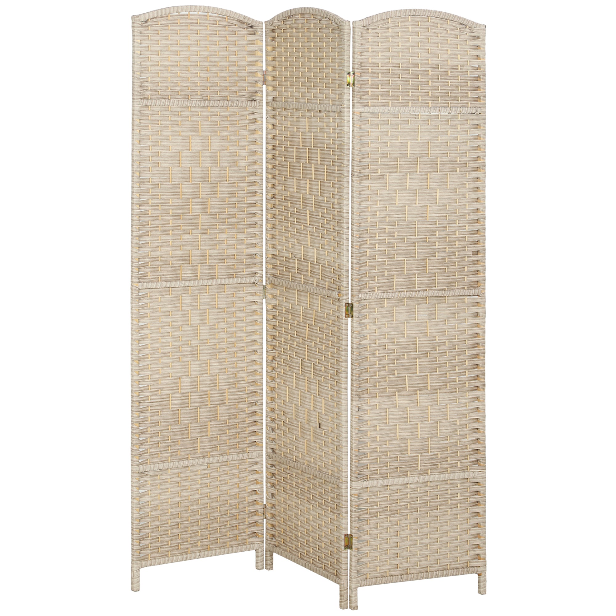 Folding Room Divider Screen 3 Panel 6' Tall Privacy Screen Freestanding Wood Partition for Home Office, Washed Oak