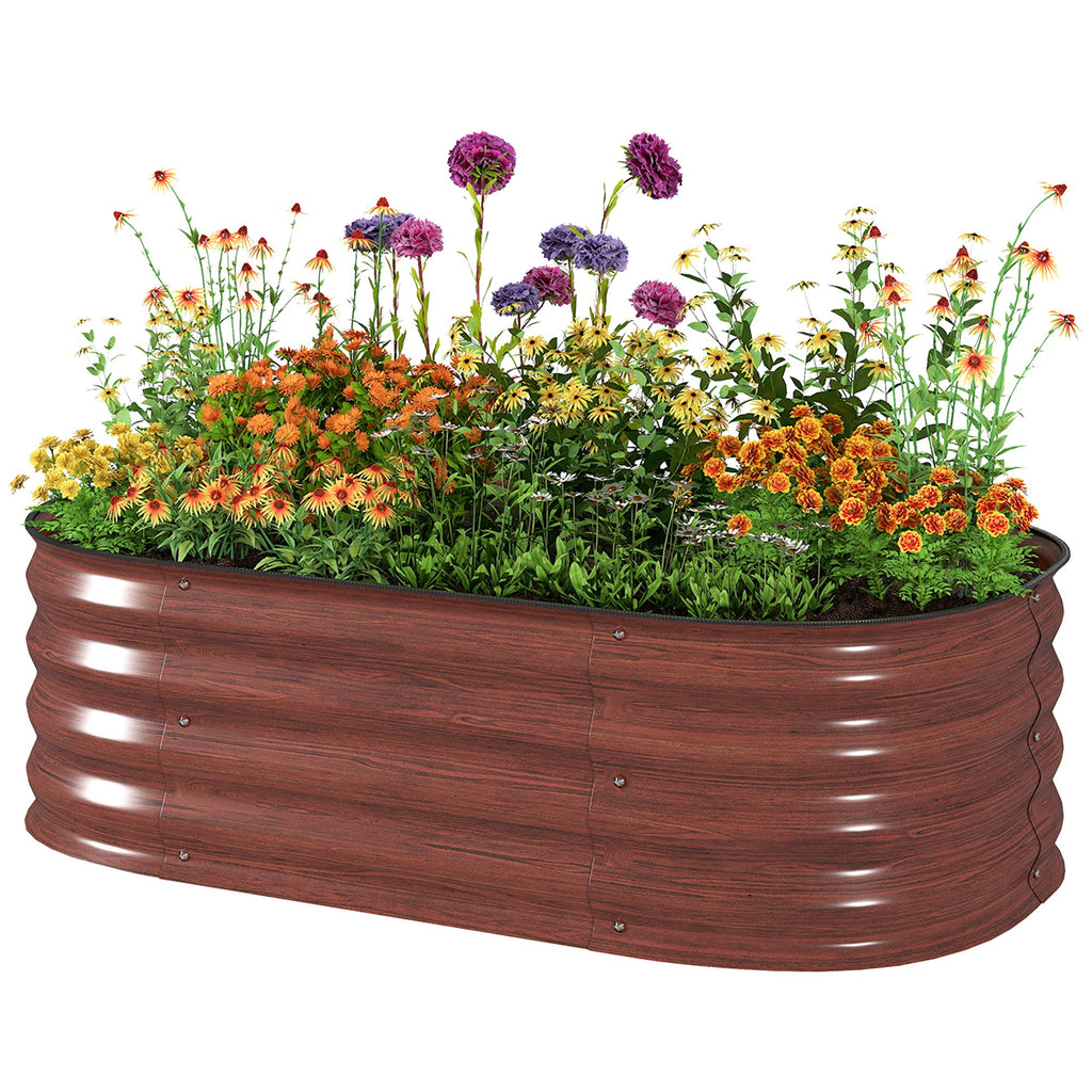 3.4' x 2' x 1' Galvanized Raised Garden Bed Kit, Metal Planter Box with Safety Edging, Brown