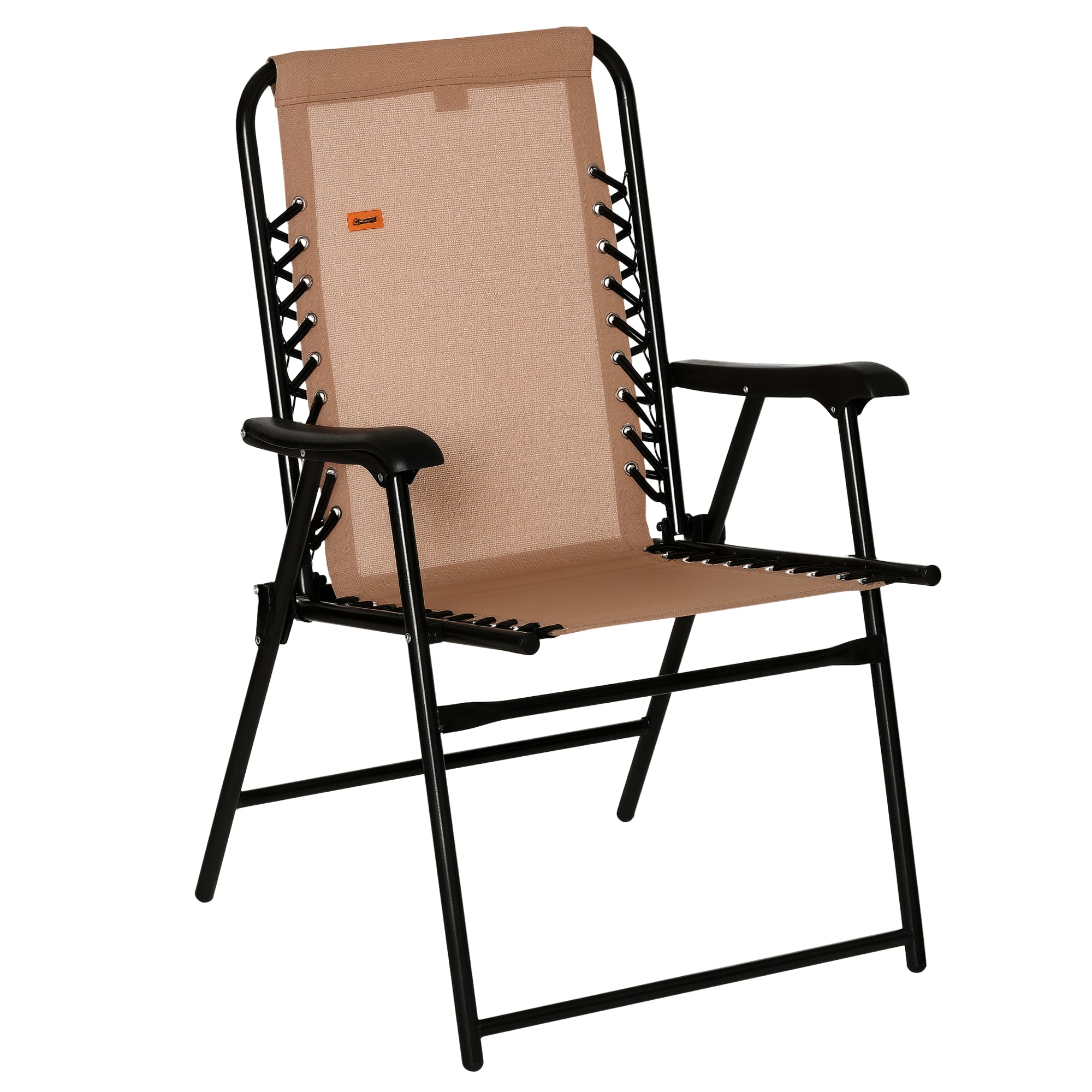 Patio Folding Chair, Outdoor Bungee Sling Chair w/ Armrests, Portable Lawn Chair for Camping, Garden, Beige