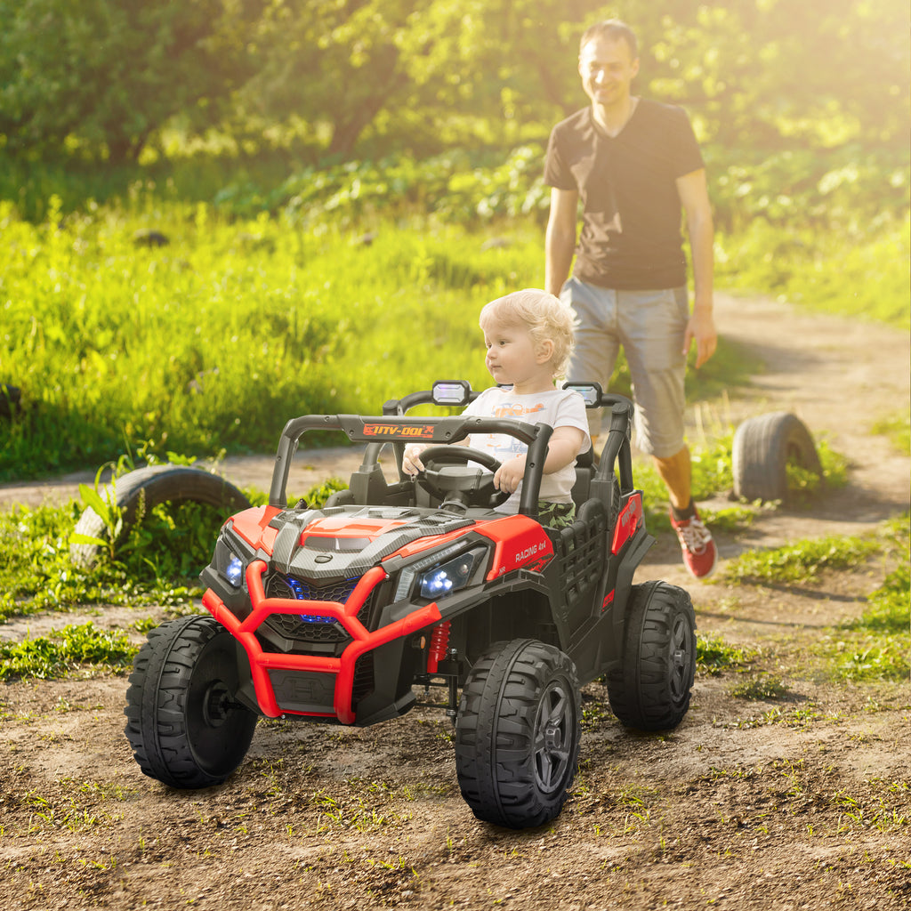 2 Seater 24V Kids Electric Car w/ Remote Control, 3 Speed, LED Lights, Music, Horn, Spring Suspension, Slow Start, Red