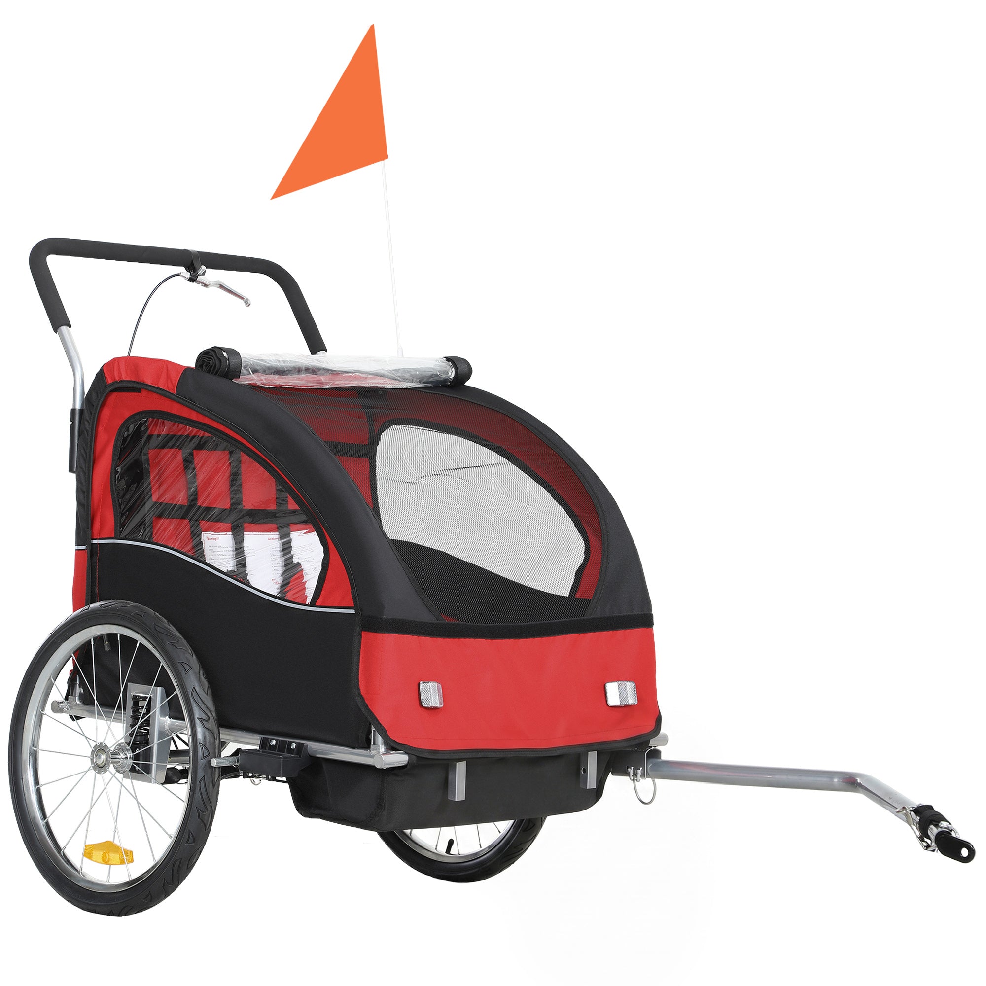 2-Seat Elite 360 Swivel Bike Trailer for Kids Bicycle Cargo Trailer with Water-Resistant Windows, Black and Red