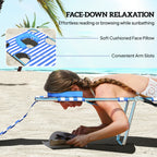 Tanning Chair with Face Hole, 5-Level Adjustable Outdoor Chaise Lounge Chair with Pillow for Beach, Pool, Blue Stripes
