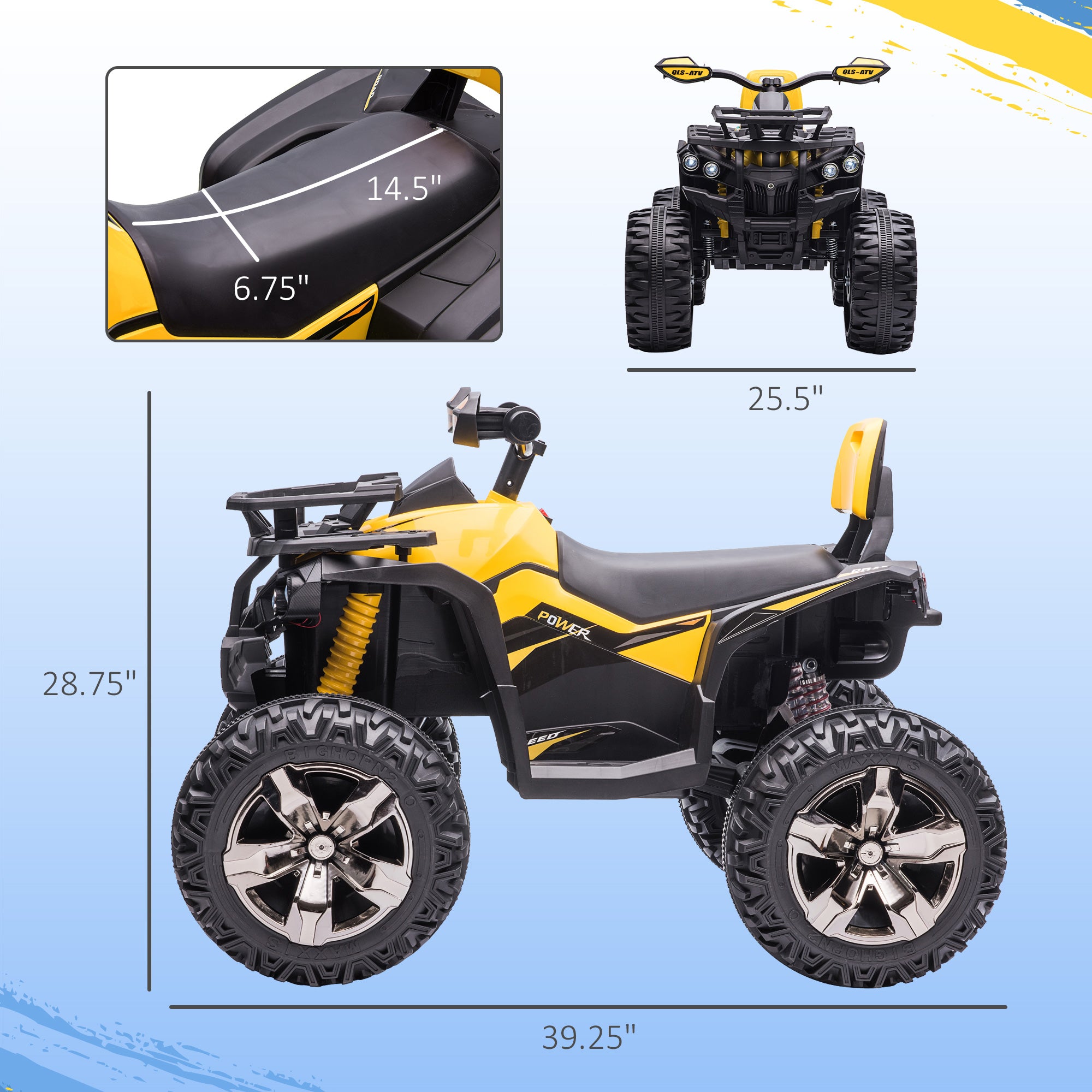 12V Kids Recharging Ride-on Electric ATV Quad w/ Realistic Headlights Wide Wheel, Yellow