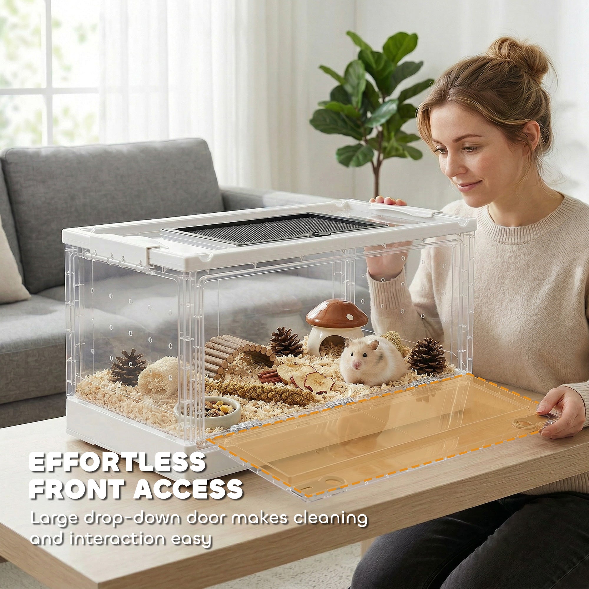 Hamster Cage, Stackable Gebril Cage with Front Door, Ventilated Small Animal Habitat for Dwarf Hamsters, Gerbils, Mice