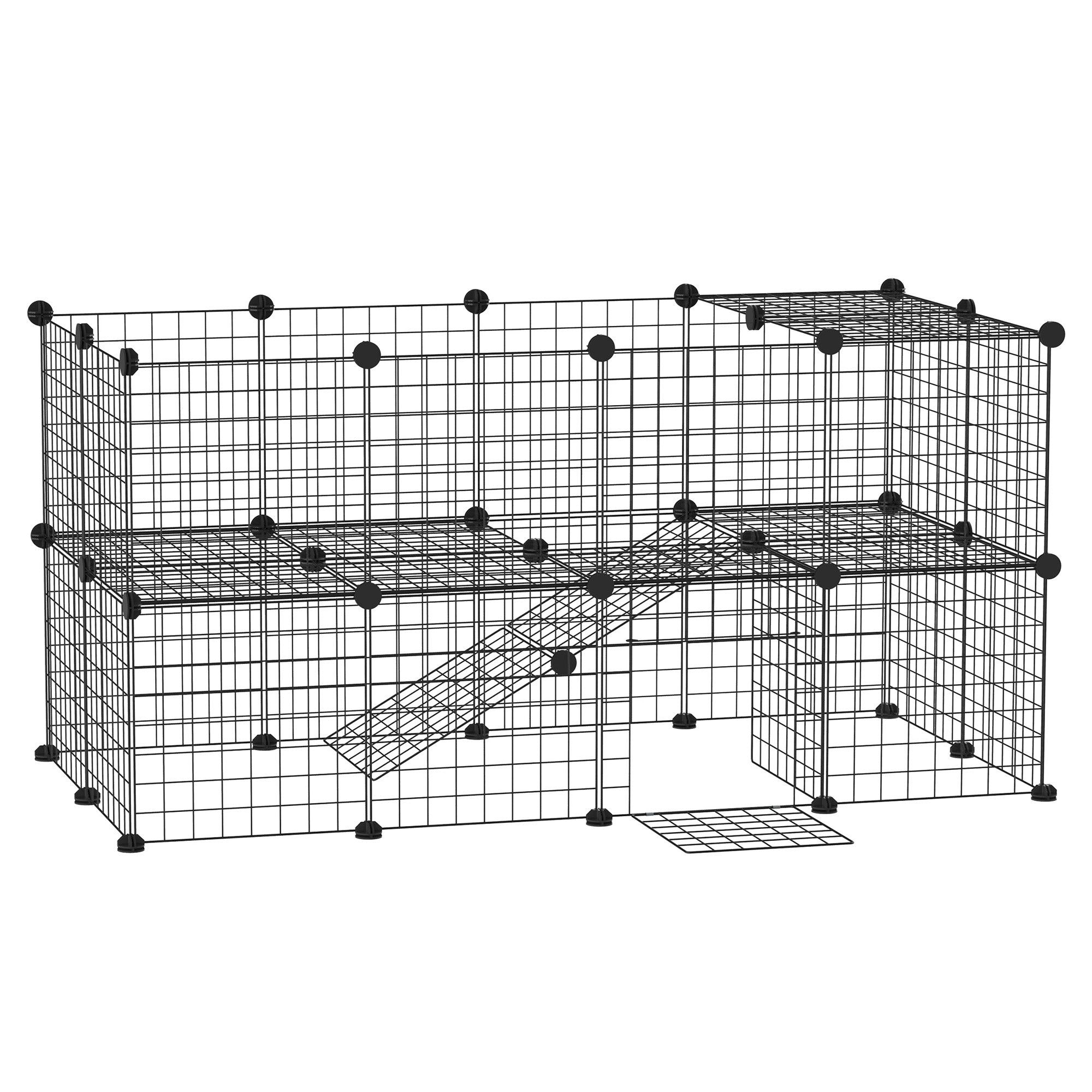36 Panels Small Animal Playpen with Door, DIY C & C Cage for Guinea Pigs with Ramp, Portable Metal Wire Yard for Rabbit, Hedgehogs, 14 x 14 in