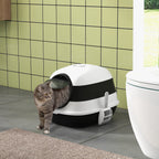 Dome Covered Cat Litter Box with Lid, White and Black