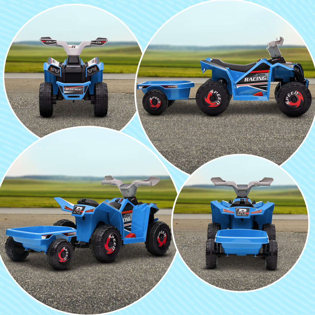 6V Electric Toy Car with Back Trailer, Forward Backward, Wear-Resistant Wheels for Ages 18-36 Months, Blue