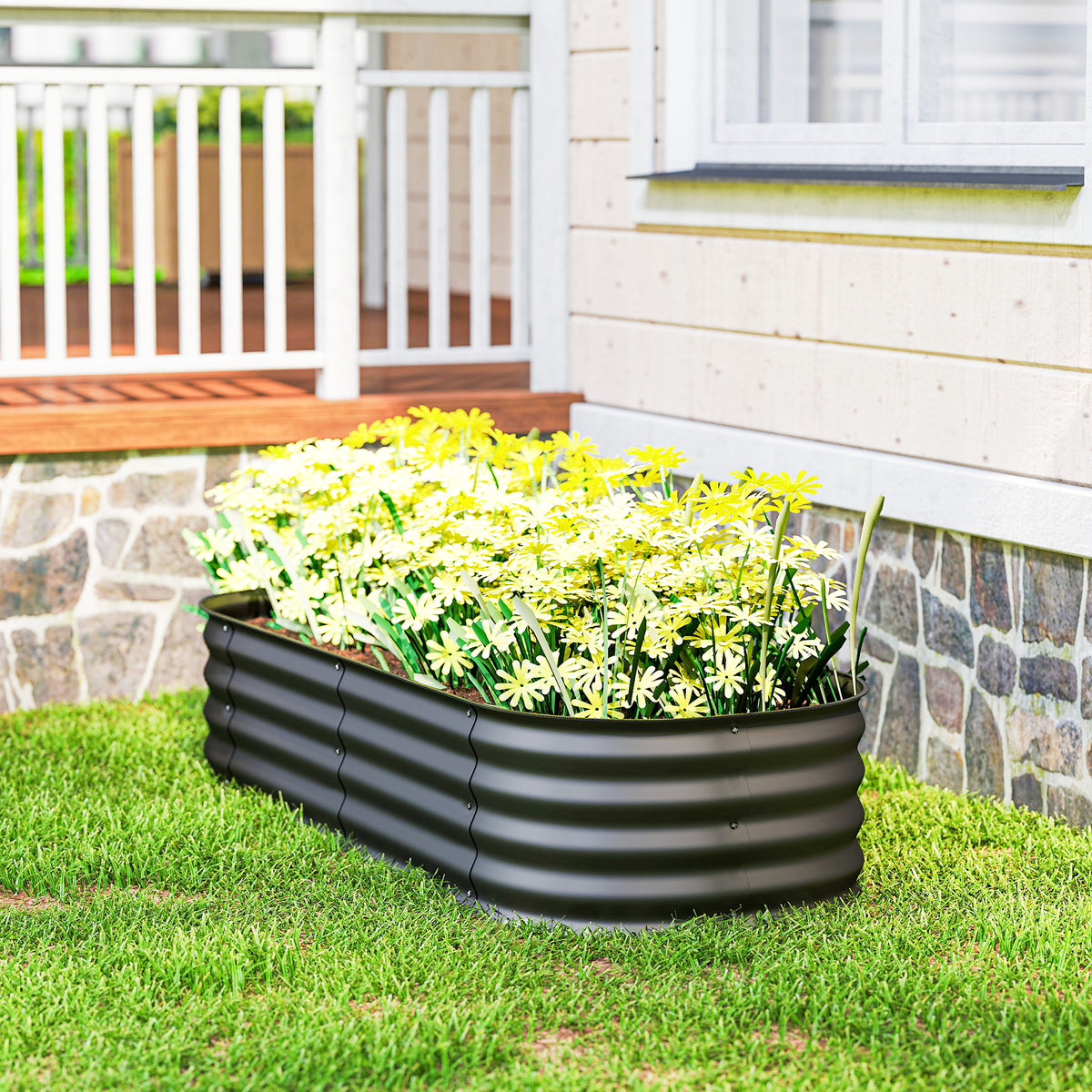 4.9' x 2' x 1' Galvanized Raised Garden Bed Kit, Metal Planter Box with Safety Edging, Dark Gray