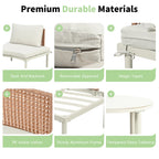 6-Piece Half Moon Patio Set with 2 Nesting Table for Backyard, Modular Wicker Sectional Sofa with Cushion, 34.5'' L x 25.5'' W x 12.5'' H, Beige