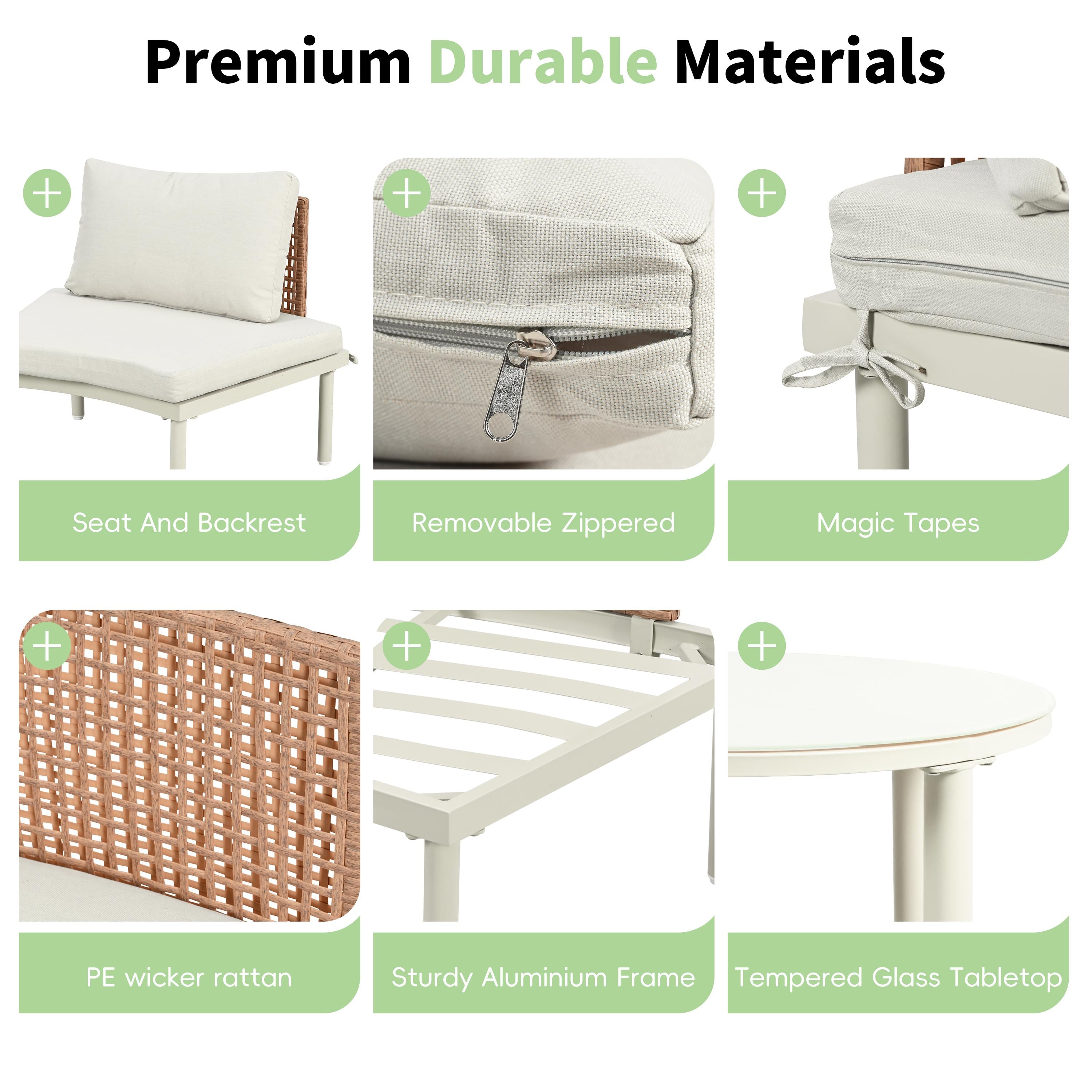 6-Piece Half Moon Patio Set with 2 Nesting Table for Backyard, Modular Wicker Sectional Sofa with Cushion, 34.5'' L x 25.5'' W x 12.5'' H, Beige