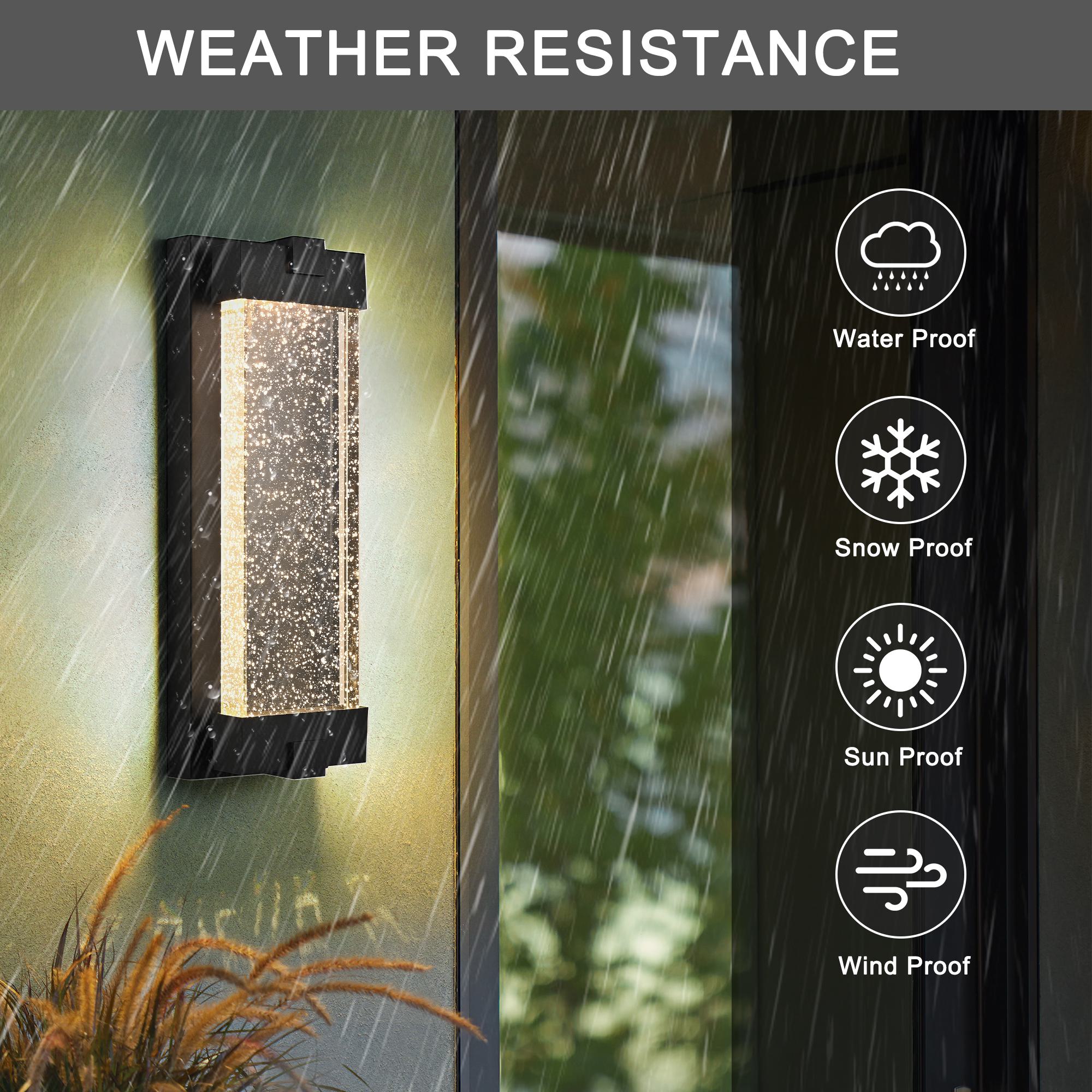19" Outdoor Wall Light with Bubble Crystal Glass, Weatherproof Aluminum Exterior Sconce for Patio, Porch, Garage, 6.5" L x 4" W x 19.5" H, Black