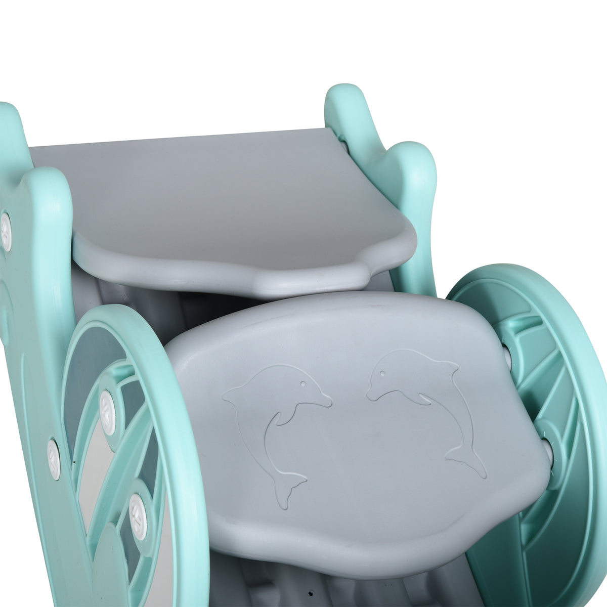 3-in-1 Kids Portable Slide Rocking Horse Toy with Basketball Hoop for Age 1.5-3 Boys and Girls, Mint Green