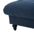 Tufted Ottoman with Upholstered Polyester Blend, Button Tufting, Turned Feet, 40.5" x 40.5" x 16.9", Navy Blue