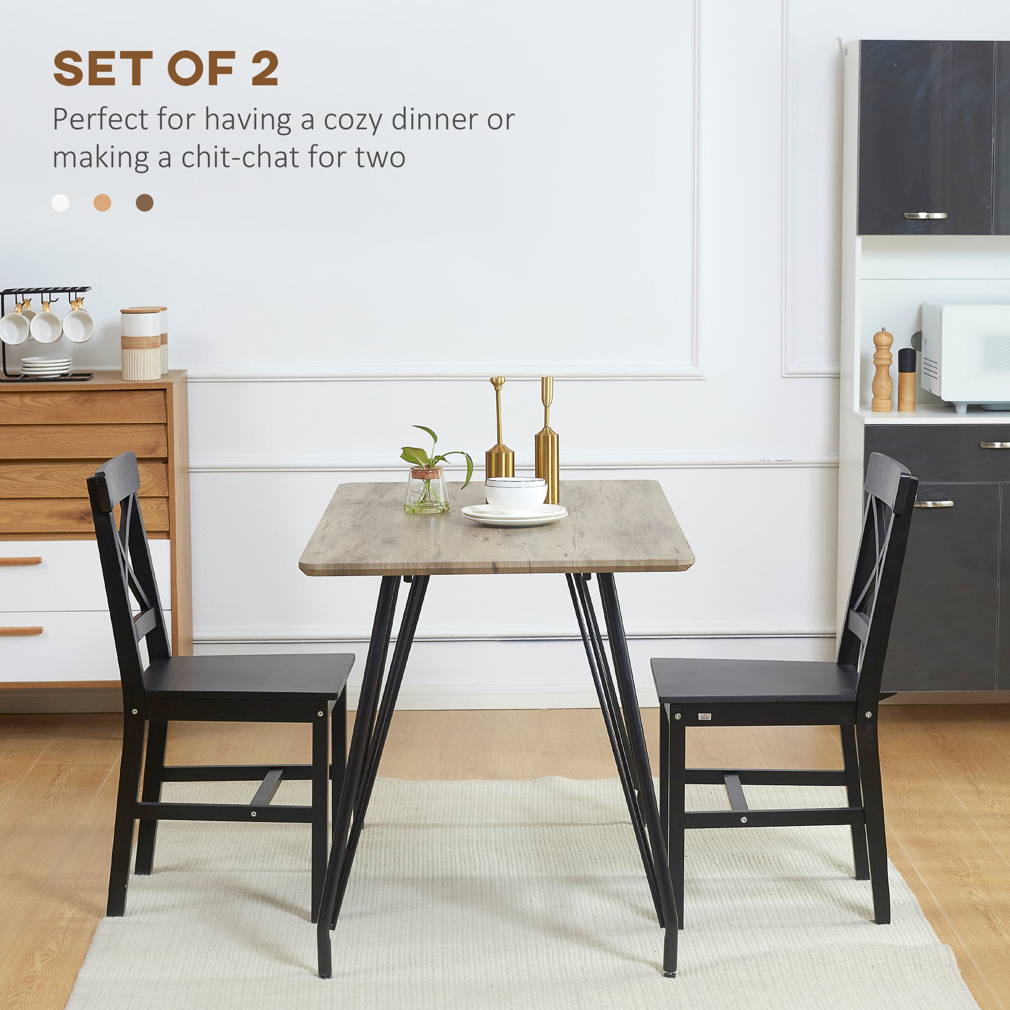 Farmhouse Wooden Dining Chairs Set of 2 with Cross Back, Black