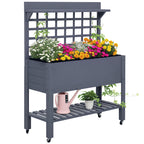41" Raised Garden Bed Mobile Elevated Wooden Planter Box Stand with Wheels, Trellis and Storage Shelf, Gray