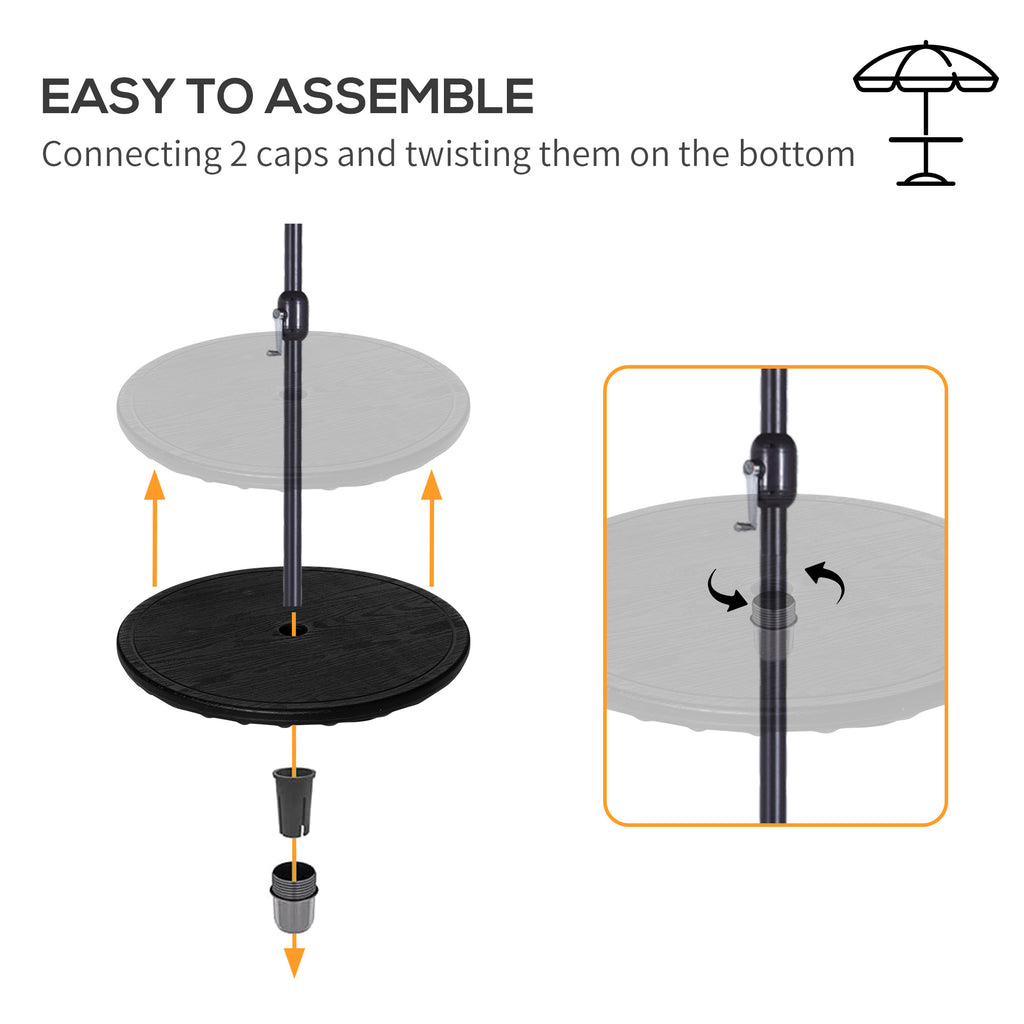 20" Umbrella Table Tray, Easy to Install Table-Top, Round Portable for Swimming Pool, Beach, Patio, Deck, Garden, Black