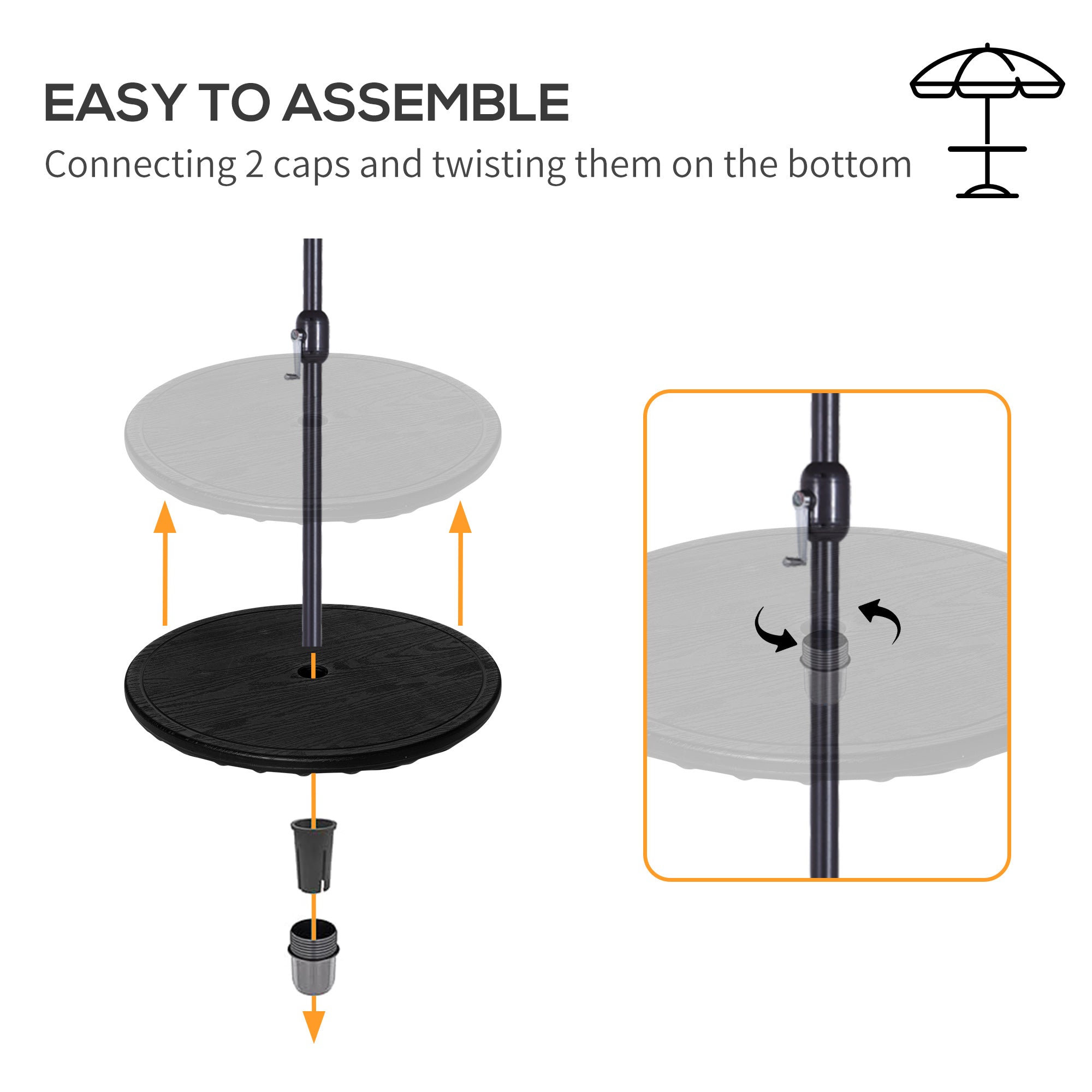 20" Umbrella Table Tray, Easy to Install Table-Top, Round Portable for Swimming Pool, Beach, Patio, Deck, Garden, Black