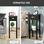2-Tier Side Table with Drawer Shelf, End Table for Living Room Hallway, Black