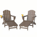 Folding Adirondack Chair Set of 2, HDPE Fire Pit Chair with Retractable Ottoman and Cup Holder, Brown